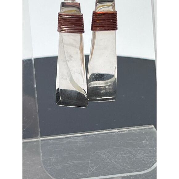 Mexico 925 Designer Signed  
Copper Wrapped Dangle Cone Shaped Earrings - Picture 12 of 12